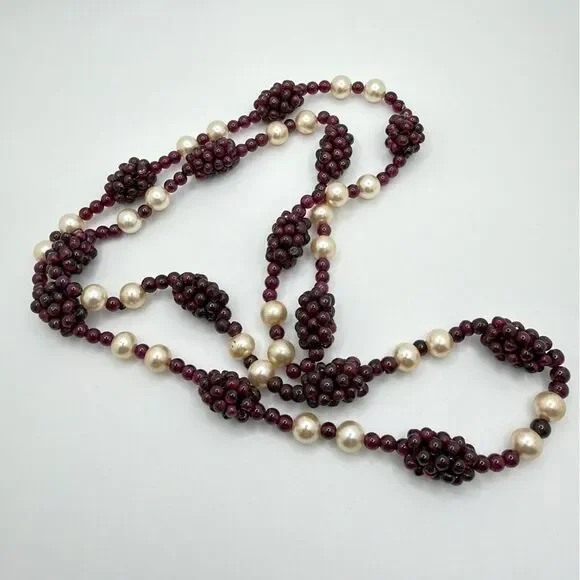 30" Slip over Vintage GARNET "grape" cluster and faux pearl necklace! - Picture 8 of 13